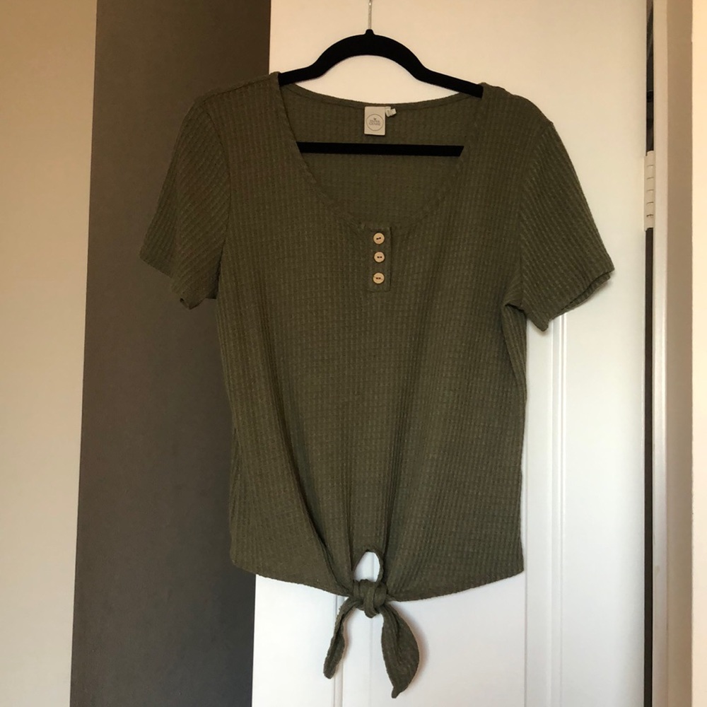 Olive Green Tie Front Top